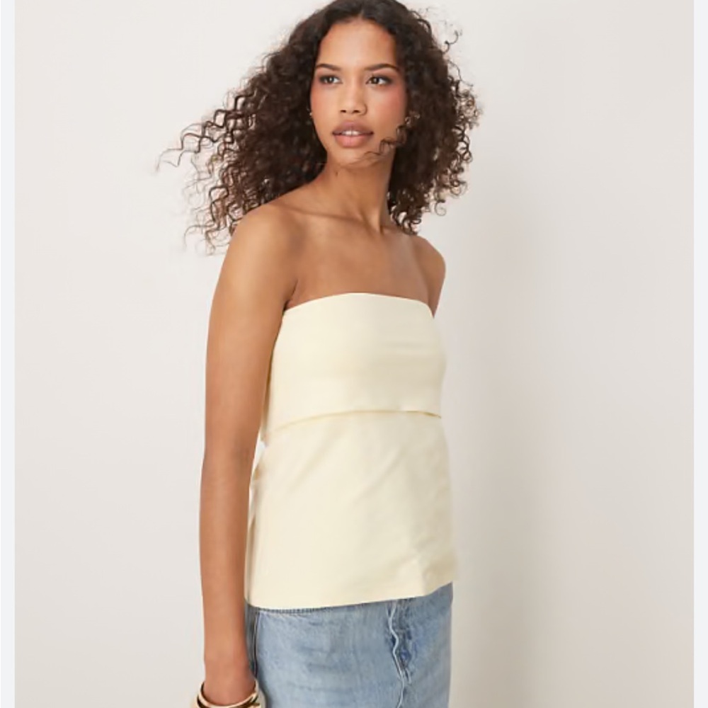 Abercrombie & Fitch Cream Strapless Foldover Longline Top in light yellow